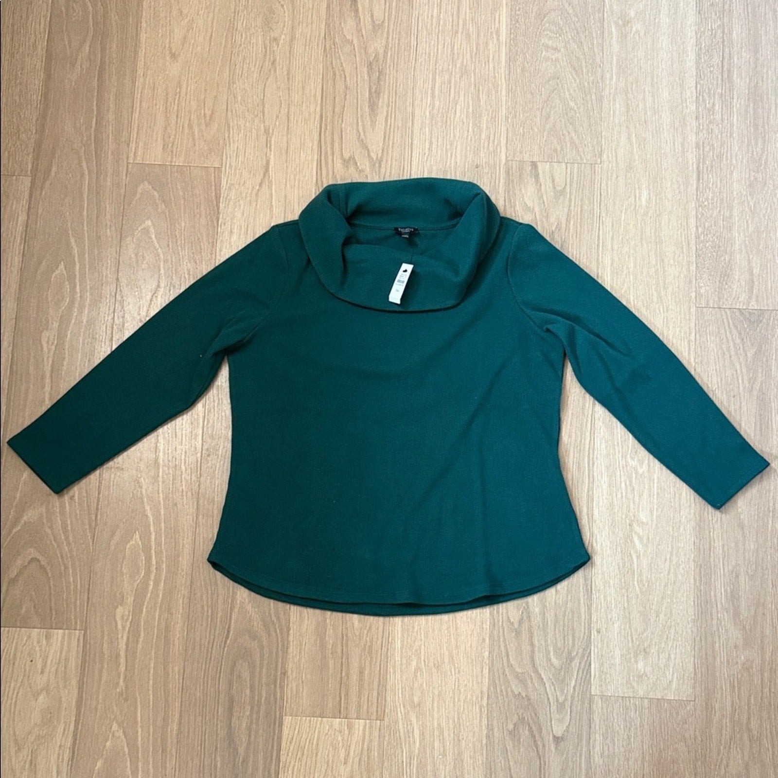 NWT Talbots Green Waffle Knit Cowl Neck Long Sleeve Top Size 1XL Petite