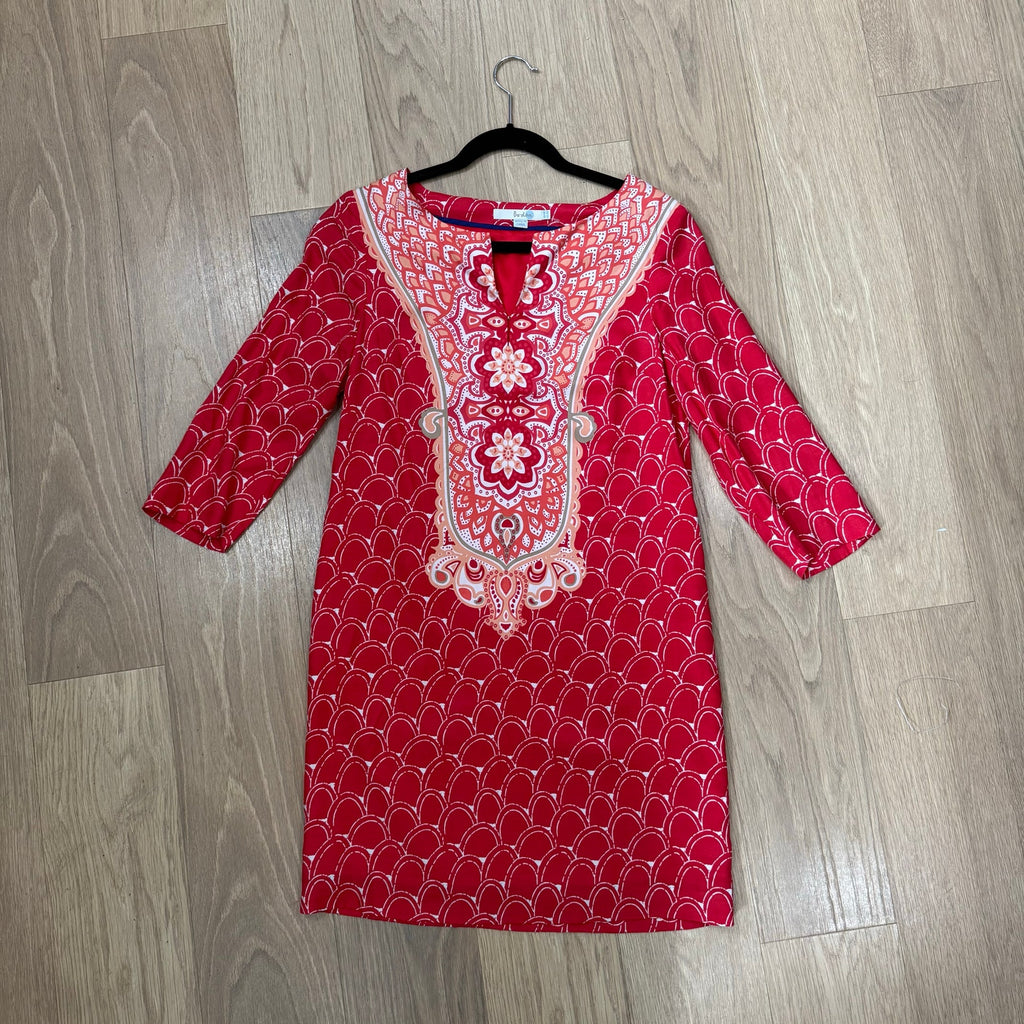 Boden Ingrid Red and White Patterned Silk Blend Shift Dress Size 8 Regular
