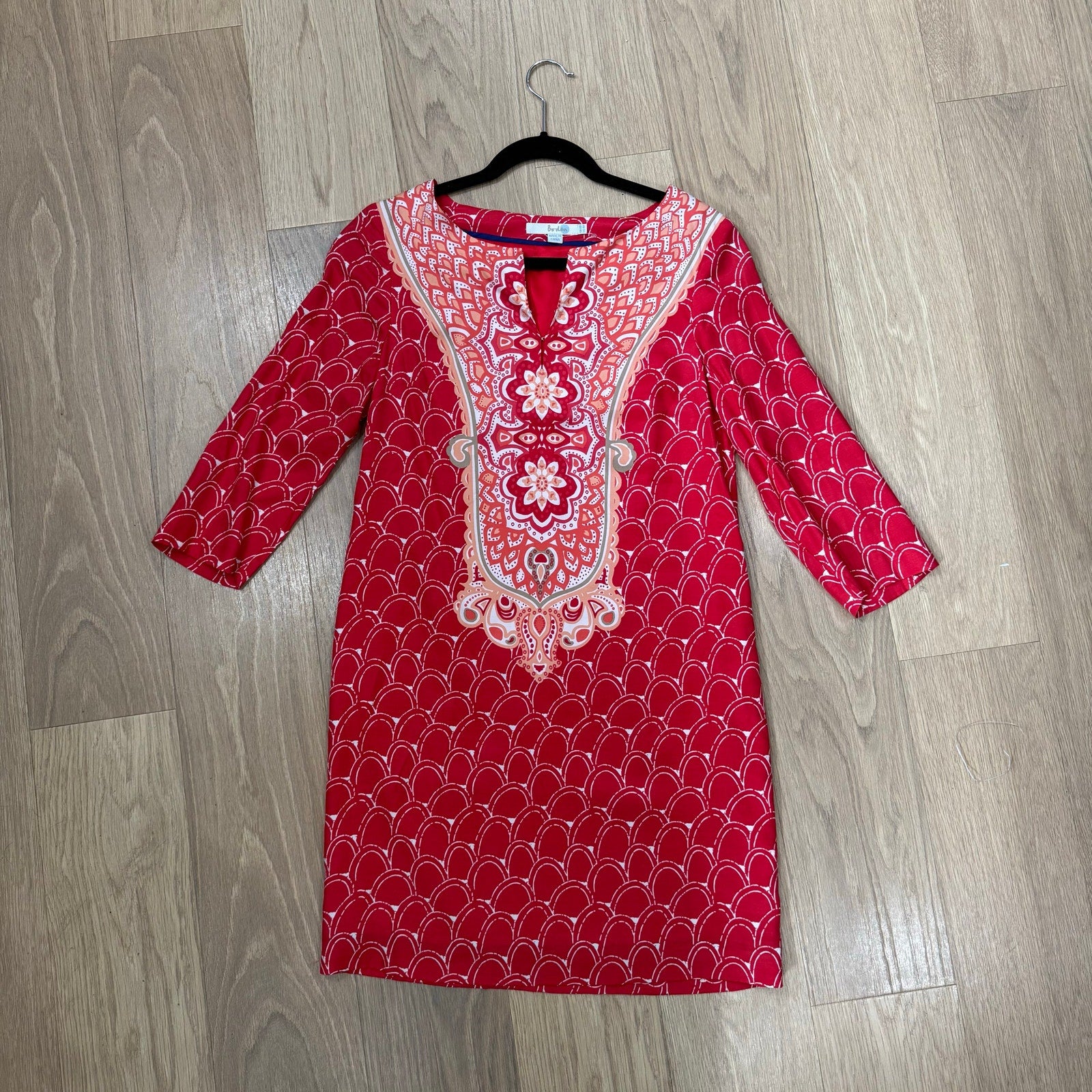 Boden Ingrid Red and White Patterned Silk Blend Shift Dress Size 8 Regular