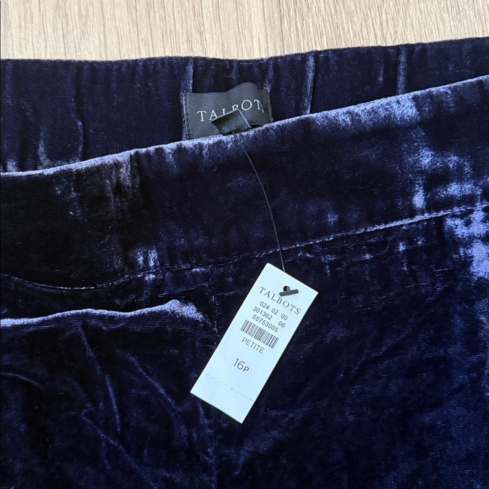 NWT Talbots Midnight Blue Velvet Pants Size 16 Petite