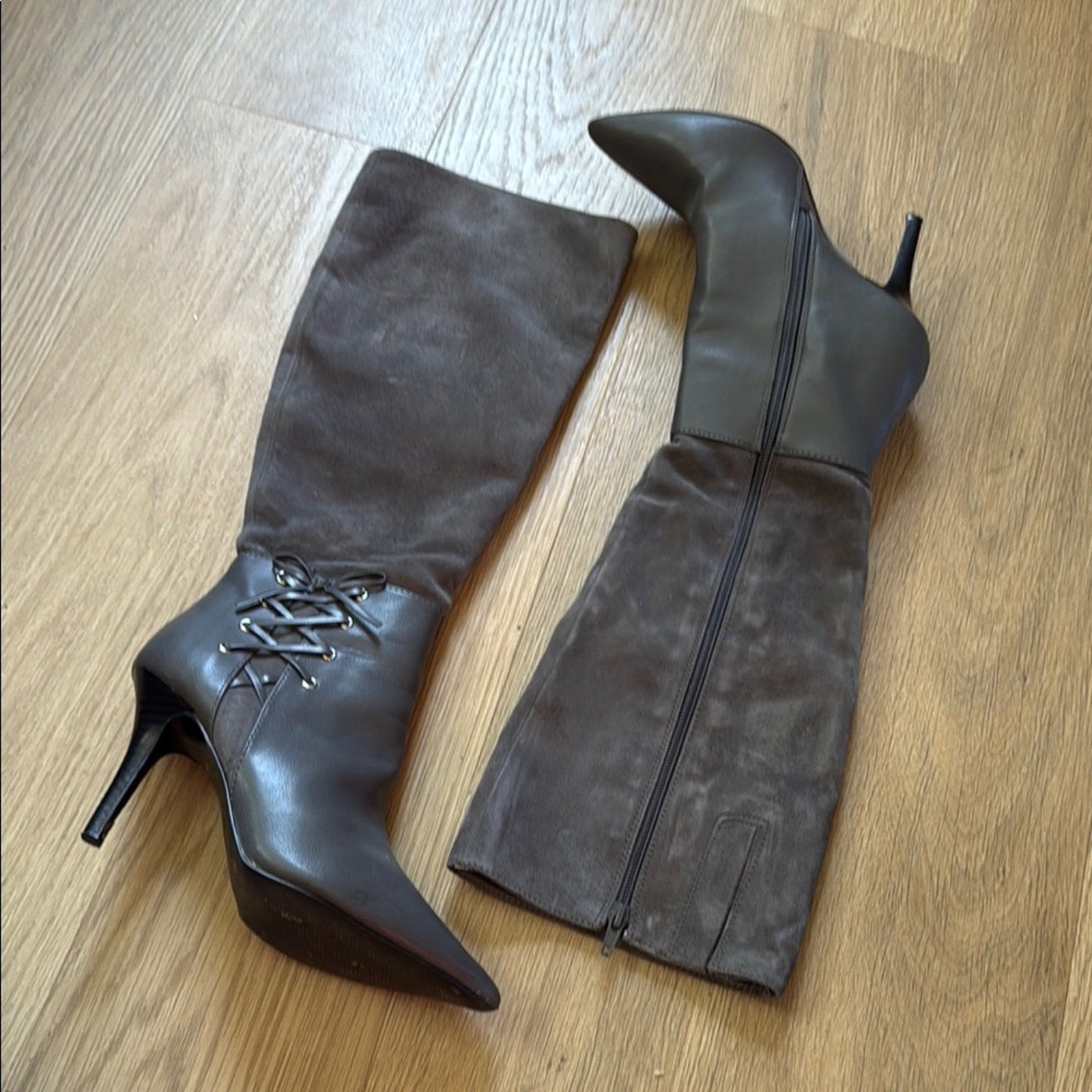 Nine West Jelizao Elegant Taupe Knee-High Suede Leather Boots Size 6.5
