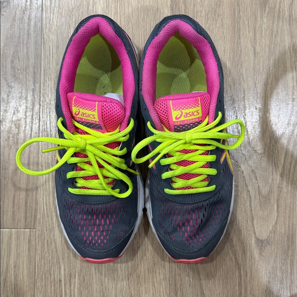 ASICS Gel-Storm 2 Women's Gray and Neon Yellow Athletic Running Shoes Size 8
