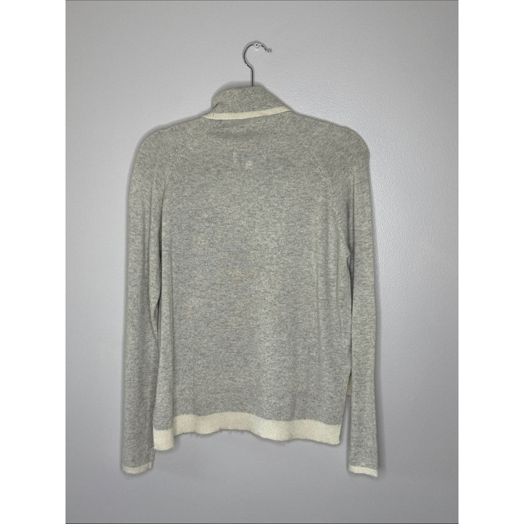 10 Crosby Derek Lam Heather Gray Turtleneck Sweater with Cream Trim Cashmere MD
