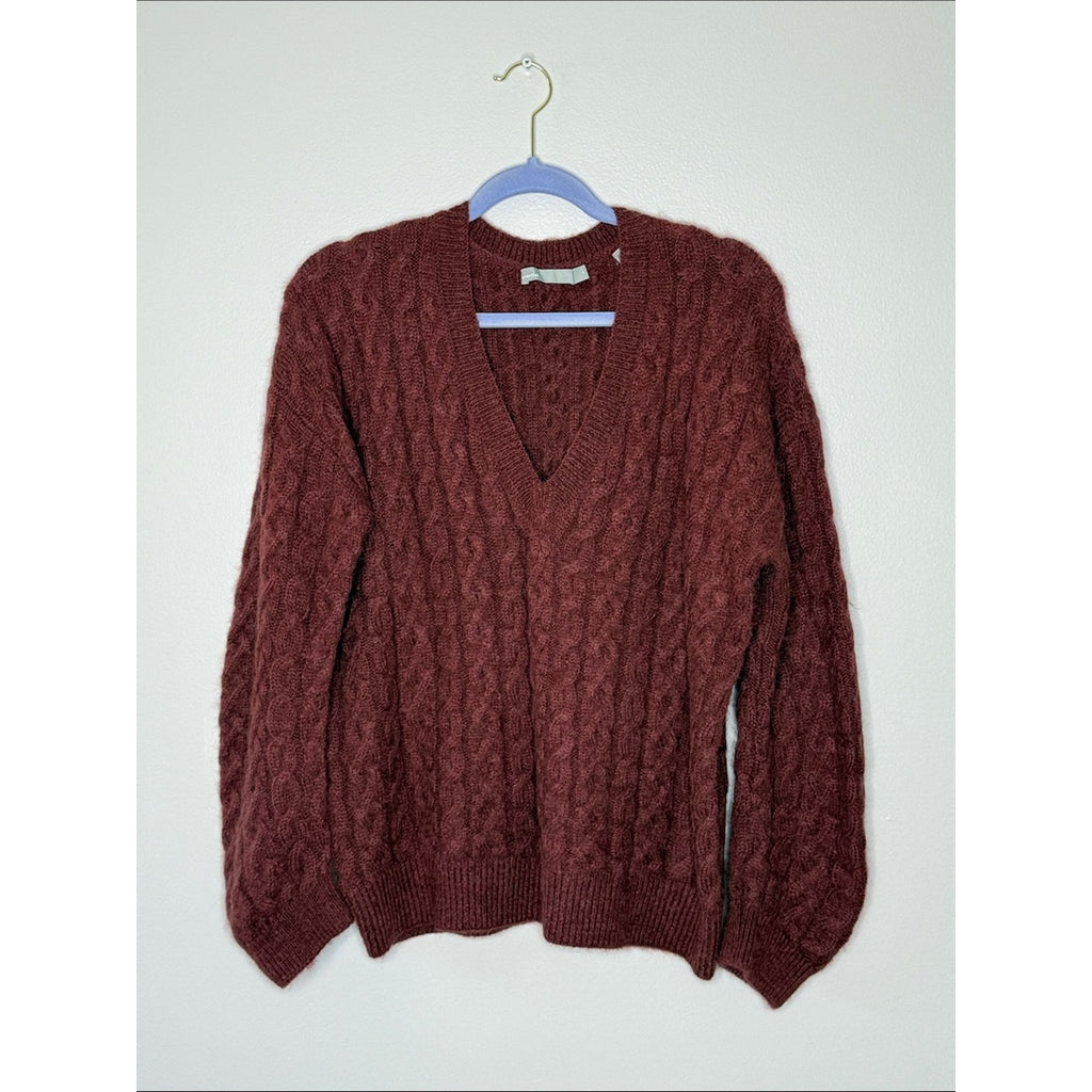 Vince Cable Knit V Neck Burgundy Sweater Size Medium