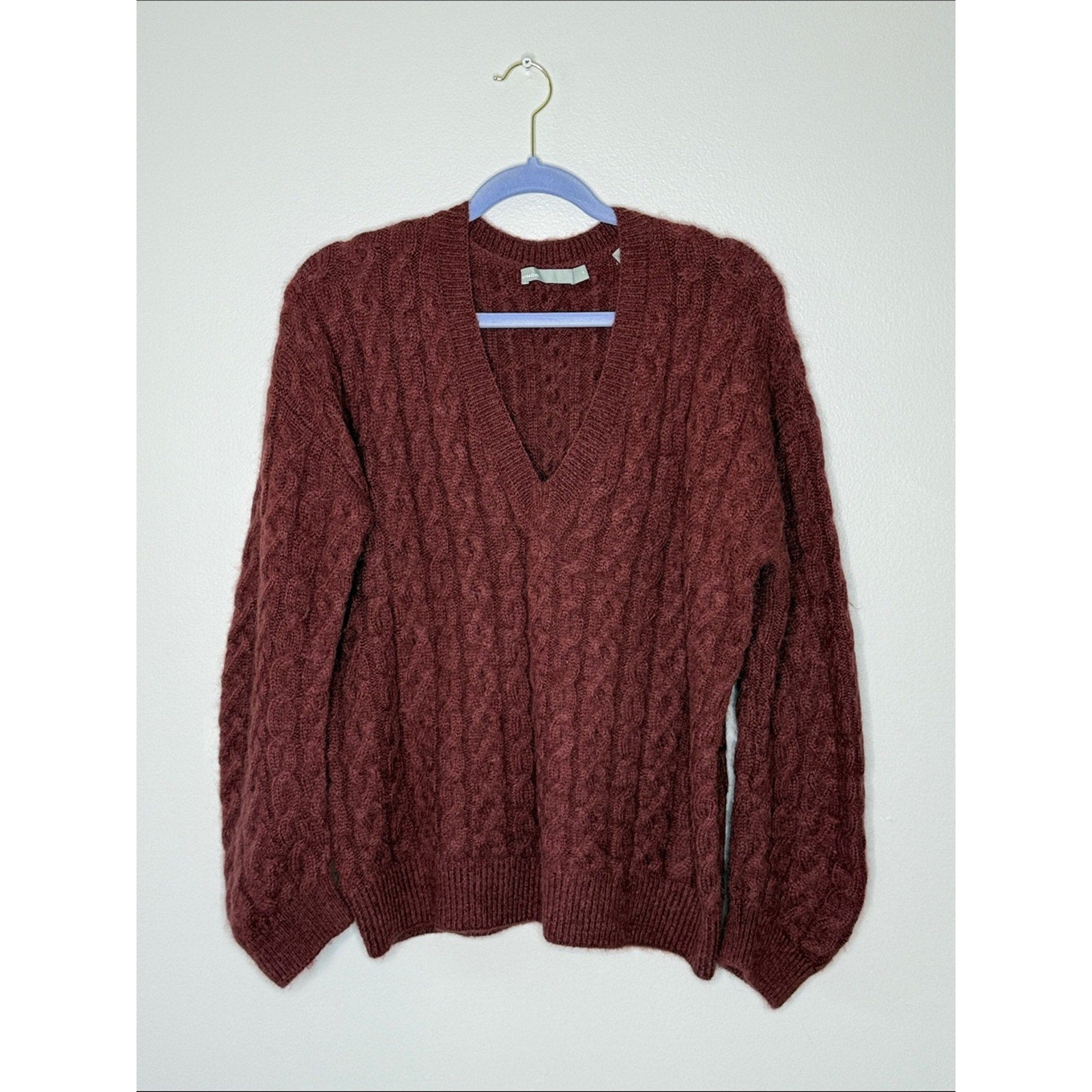 Vince Cable Knit V Neck Burgundy Sweater Size Medium