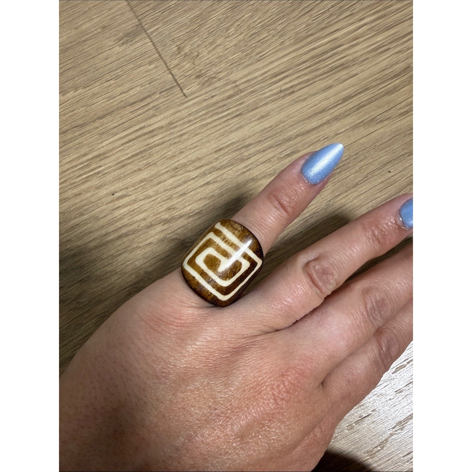 Bold Brown Geometric Statement Wooden Ring