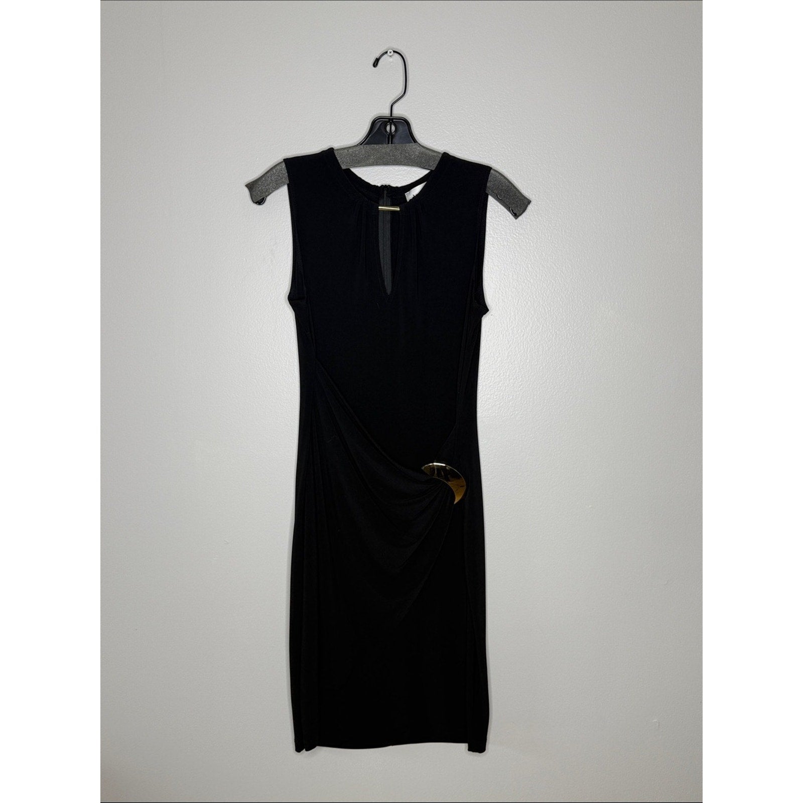 Joseph Ribkoff Black Midi Dress with Gold Accent Size 8