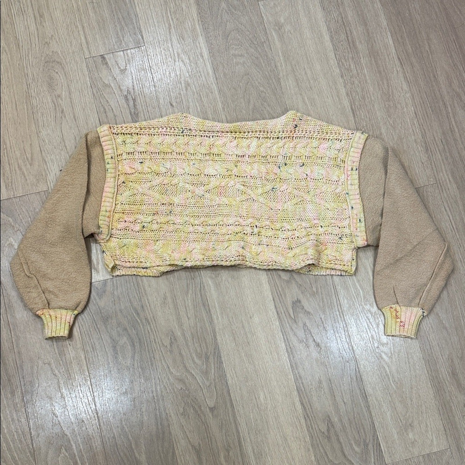 Free People Honey Cable Knit Mixed Media Pullover Sweater Size Small
