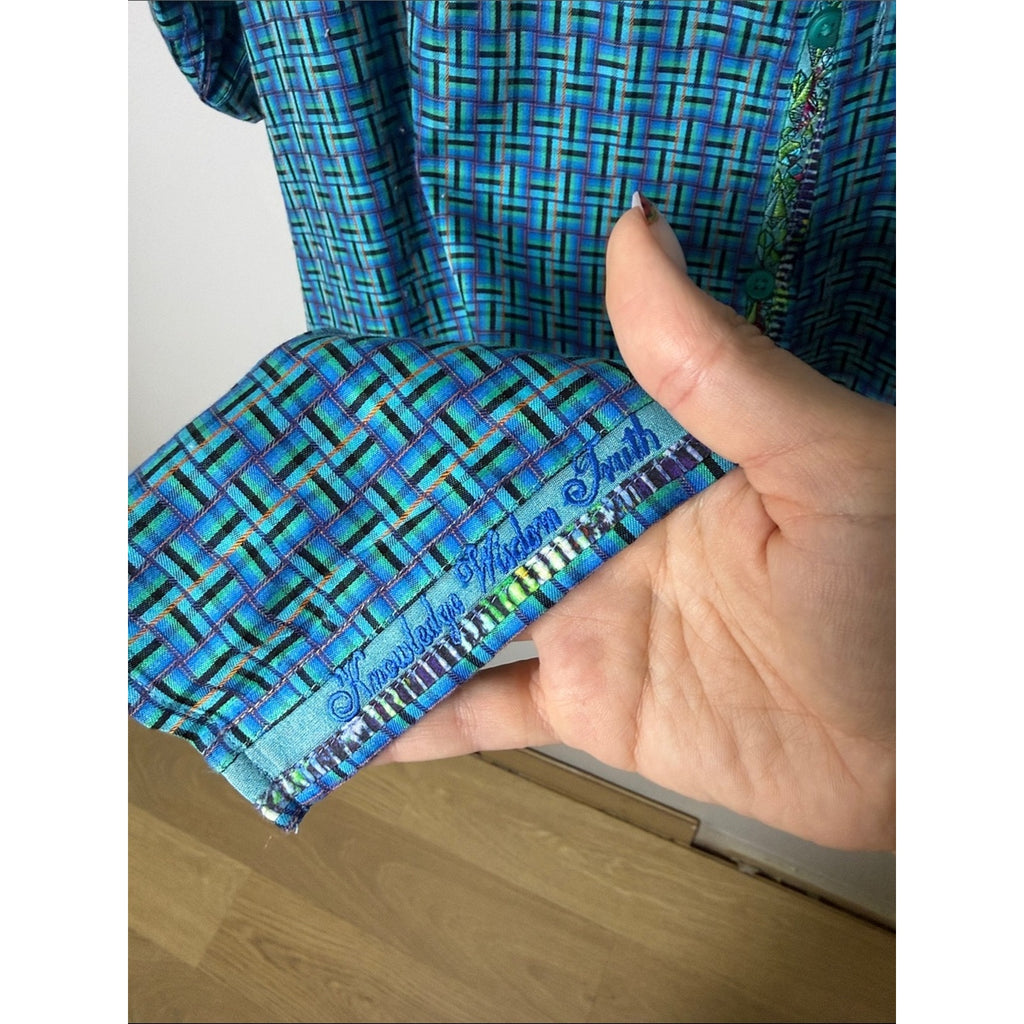Robert Graham Classic Short-Sleeve Button-Down Shirt - Teal & Blue Geometric 2XL