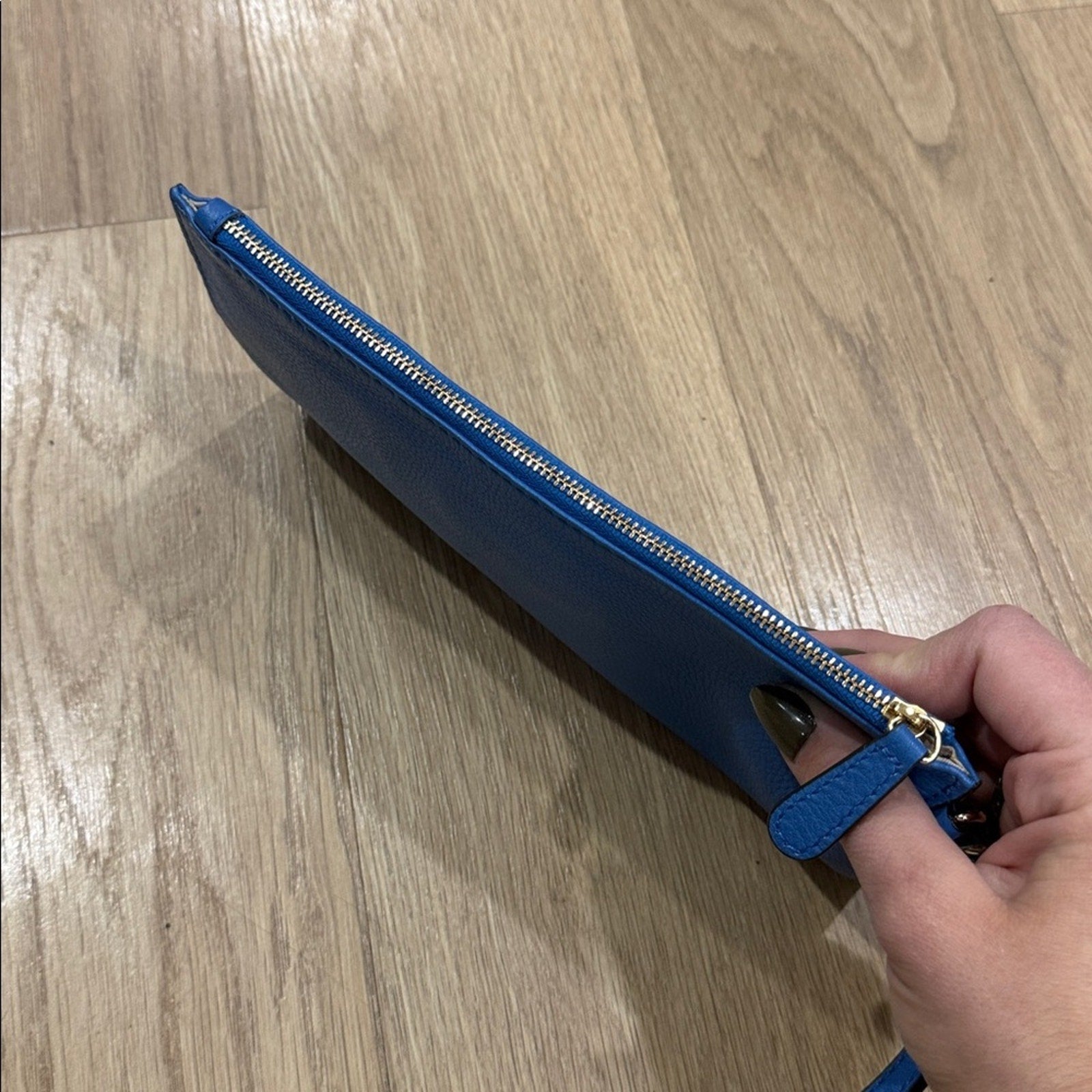 Michael Kors Royal Blue Fulton Large Zip Leather Wristlet