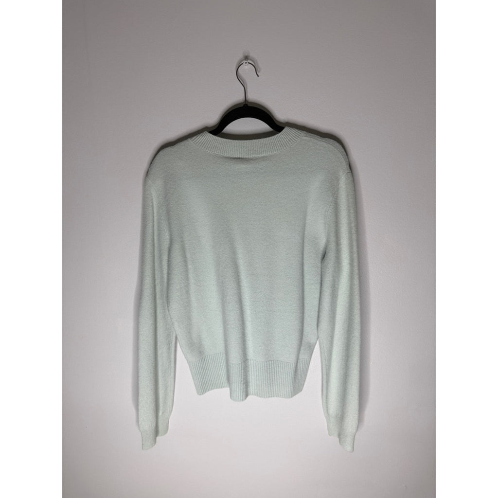 Tory Burch Pale Mint Crewneck Sweater with Gold Logo Buttons Size XL NEW!