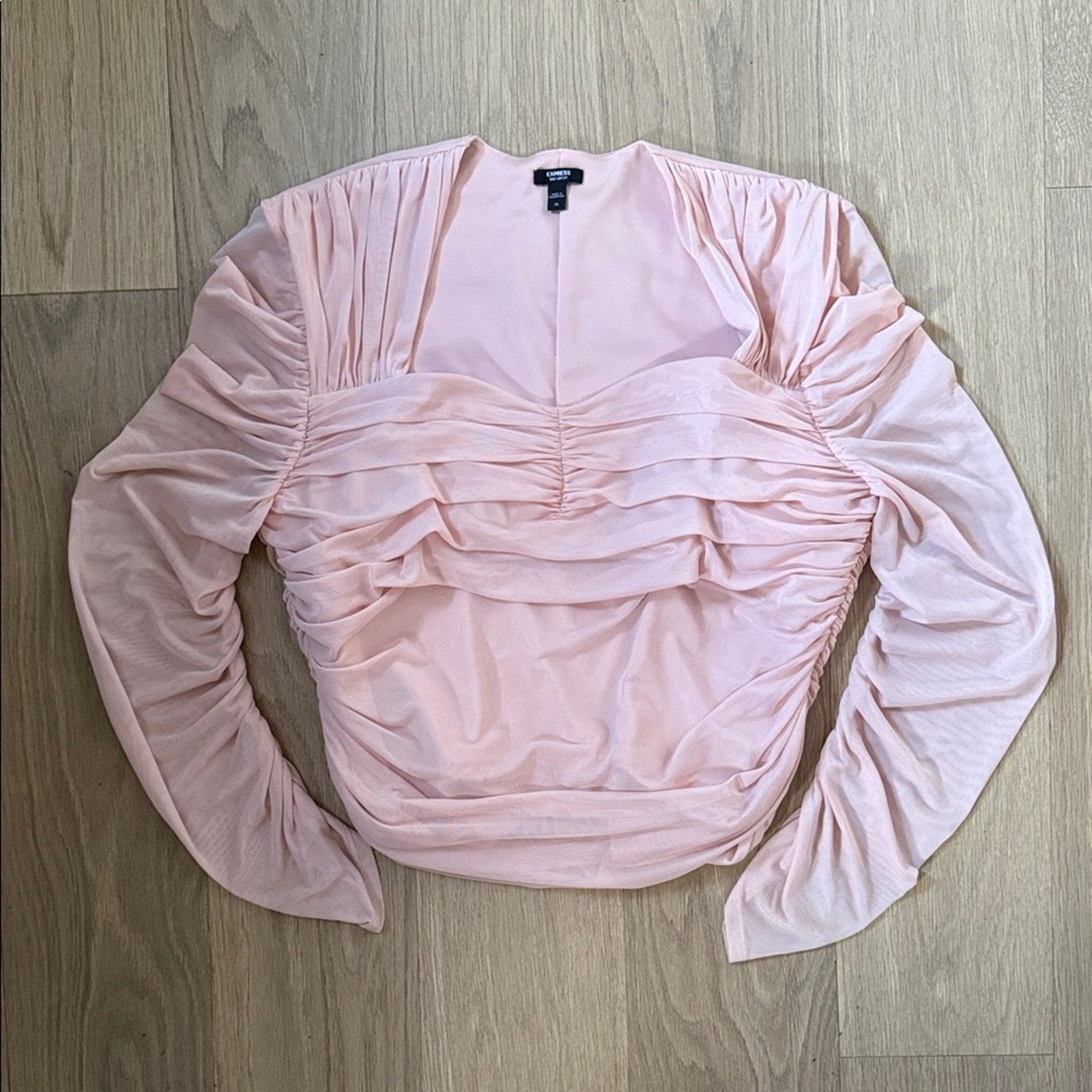Express Body Contour Light Pink Ruched Long Sleeve Blouse Size XL