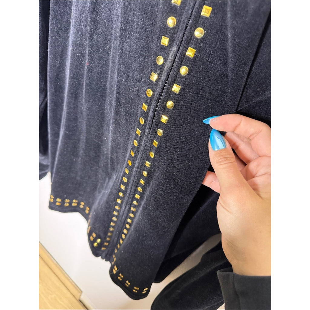 Sag Harbor Black Velvet Jacket with Gold Studs Size XL