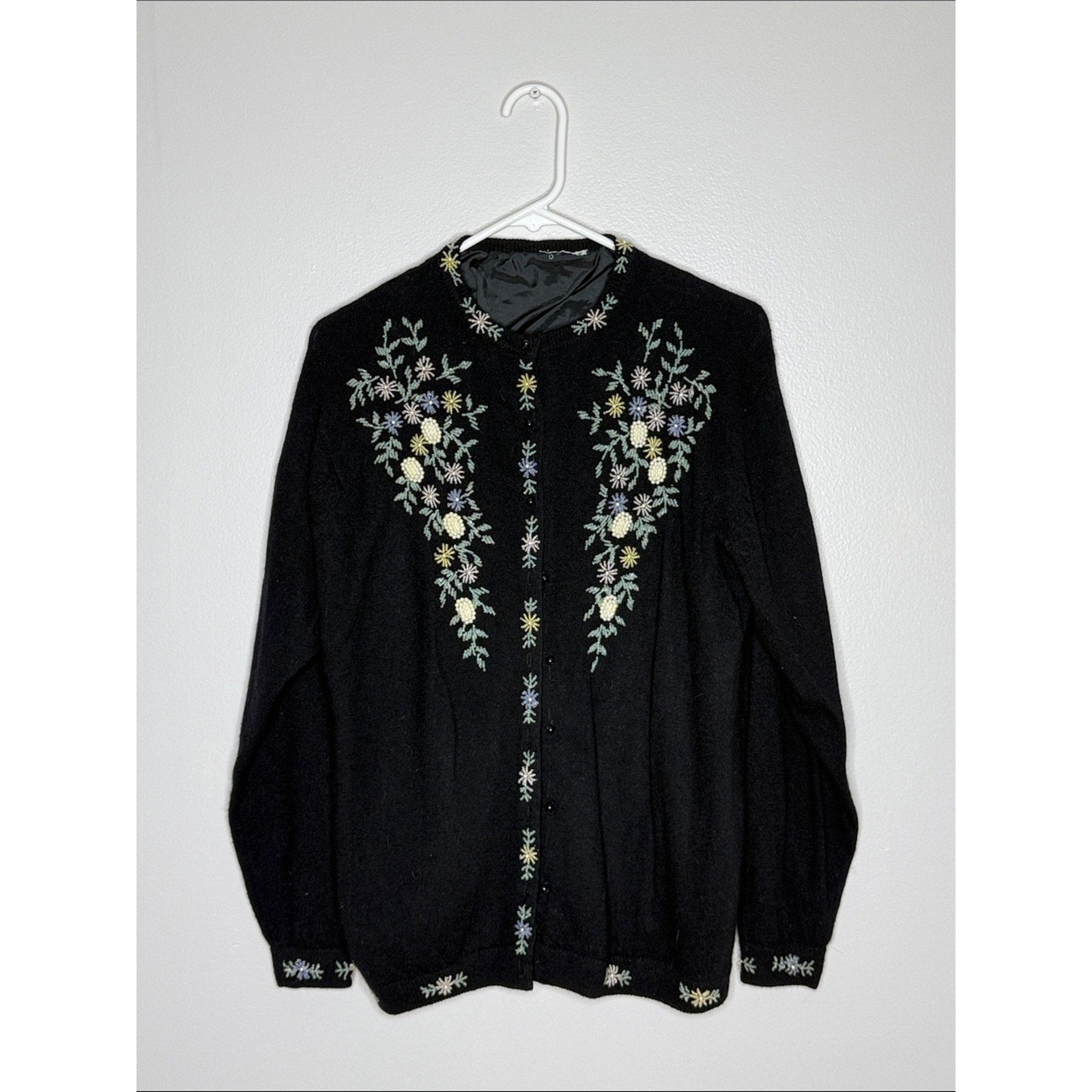 Black Floral Embroidered Cardigan Size L/XL