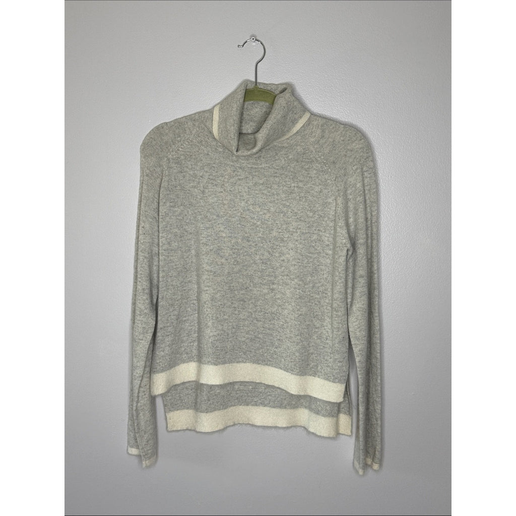 10 Crosby Derek Lam Heather Gray Turtleneck Sweater with Cream Trim Cashmere MD