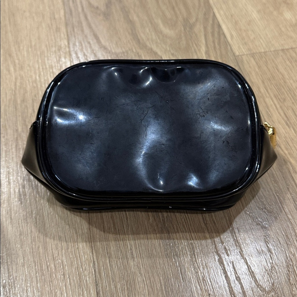 Tory Burch Black Patent Leather Zip Top Cosmetic Bag