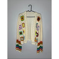 Cream Crochet Open-Front Cardigan Sweater with Multicolor Accents Size XL