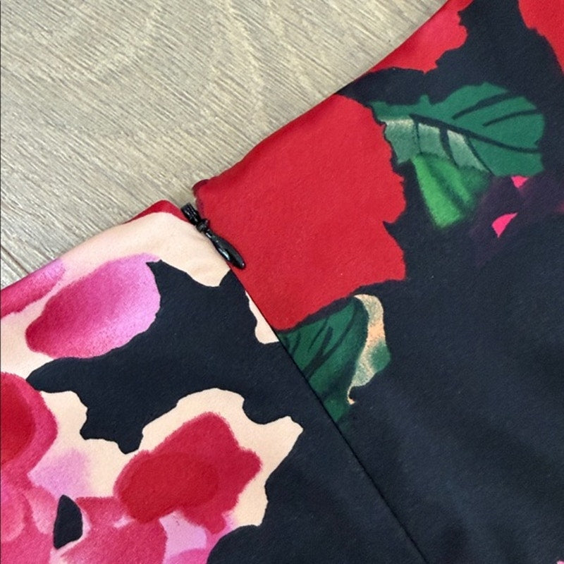 Talbots Black Floral Sheath Dress with Pink & Red Blooms Size 10