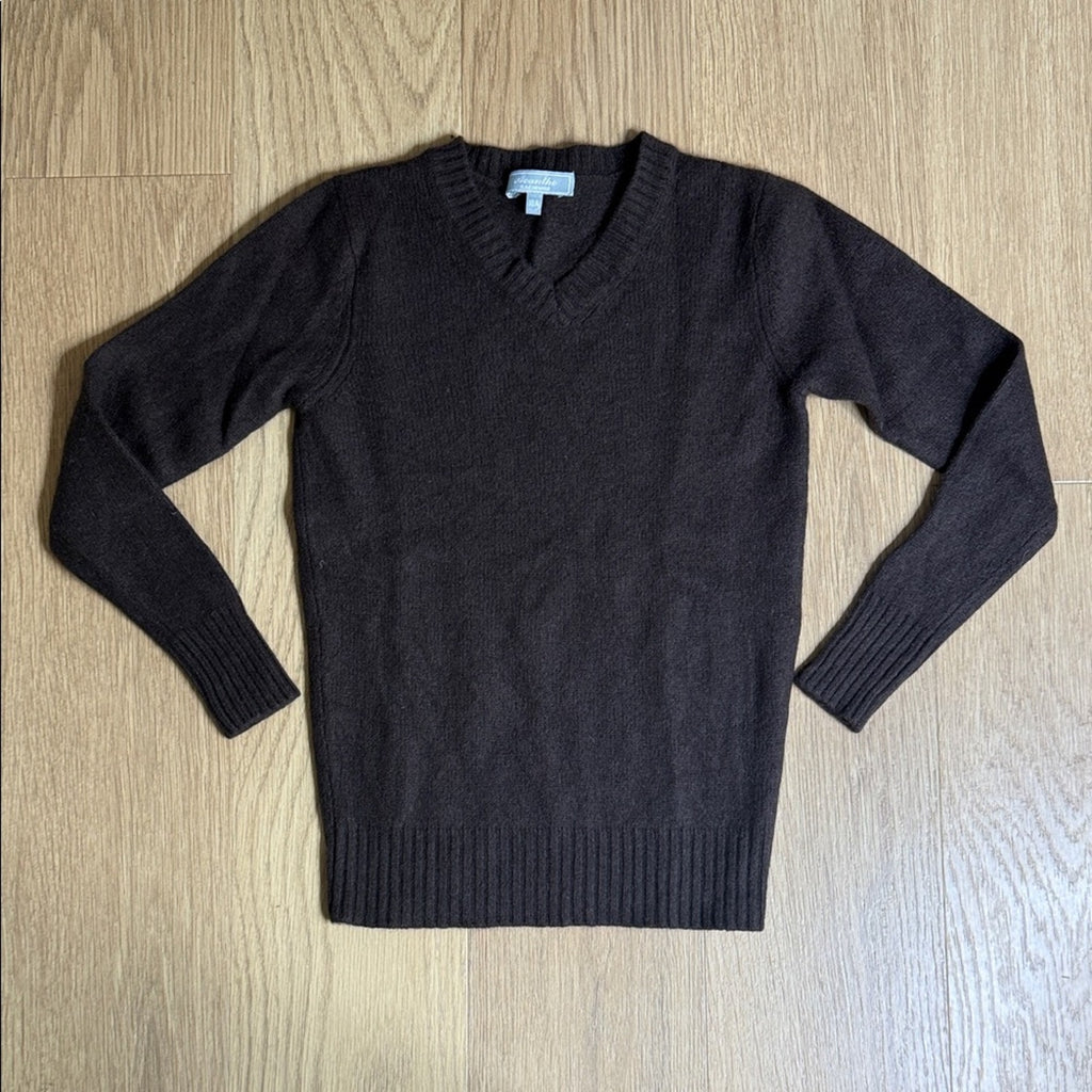 Acanthe Kids Merino Wool / Cashmere V-Neck Sweater - Brown, Size 10