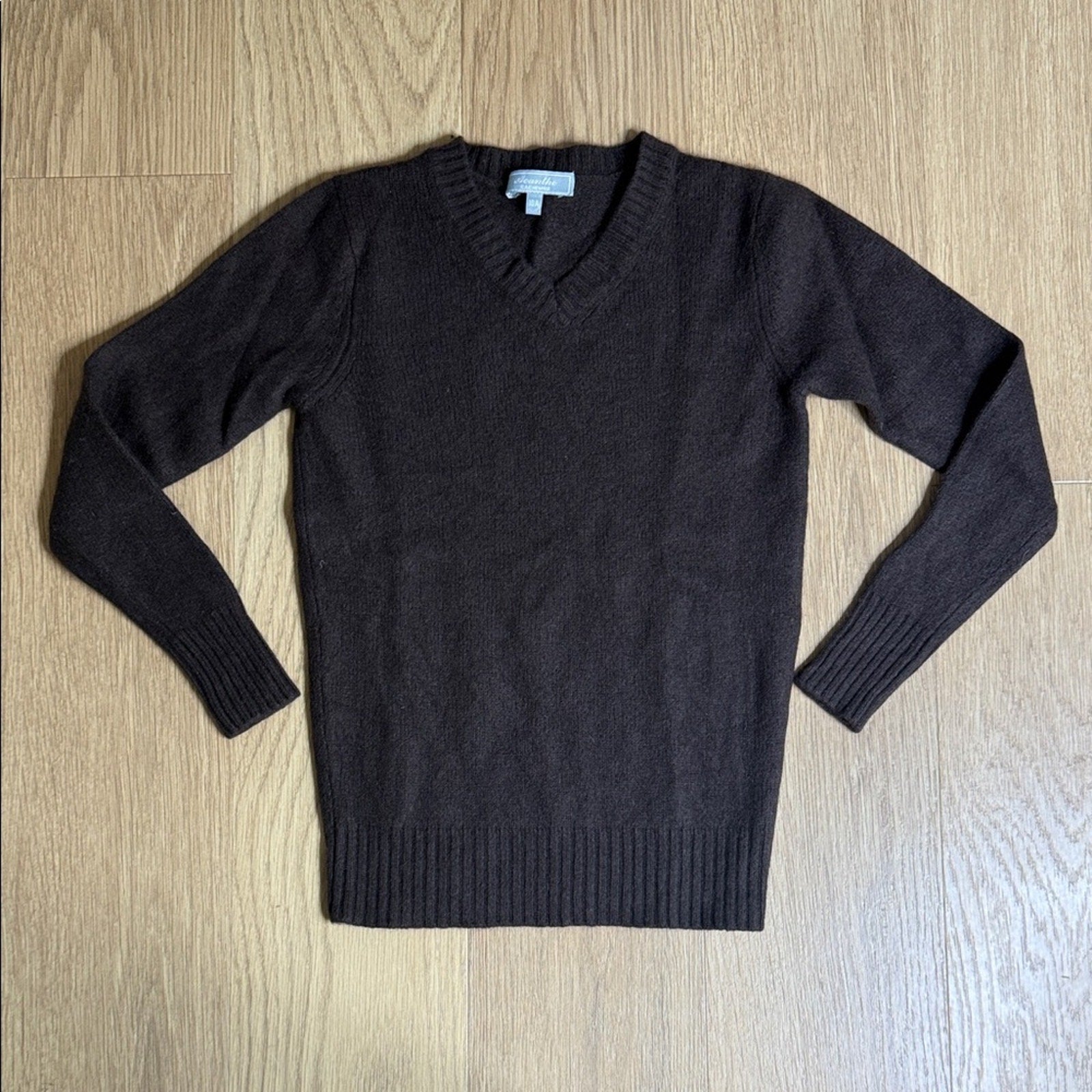 Acanthe Kids Merino Wool / Cashmere V-Neck Sweater - Brown, Size 10