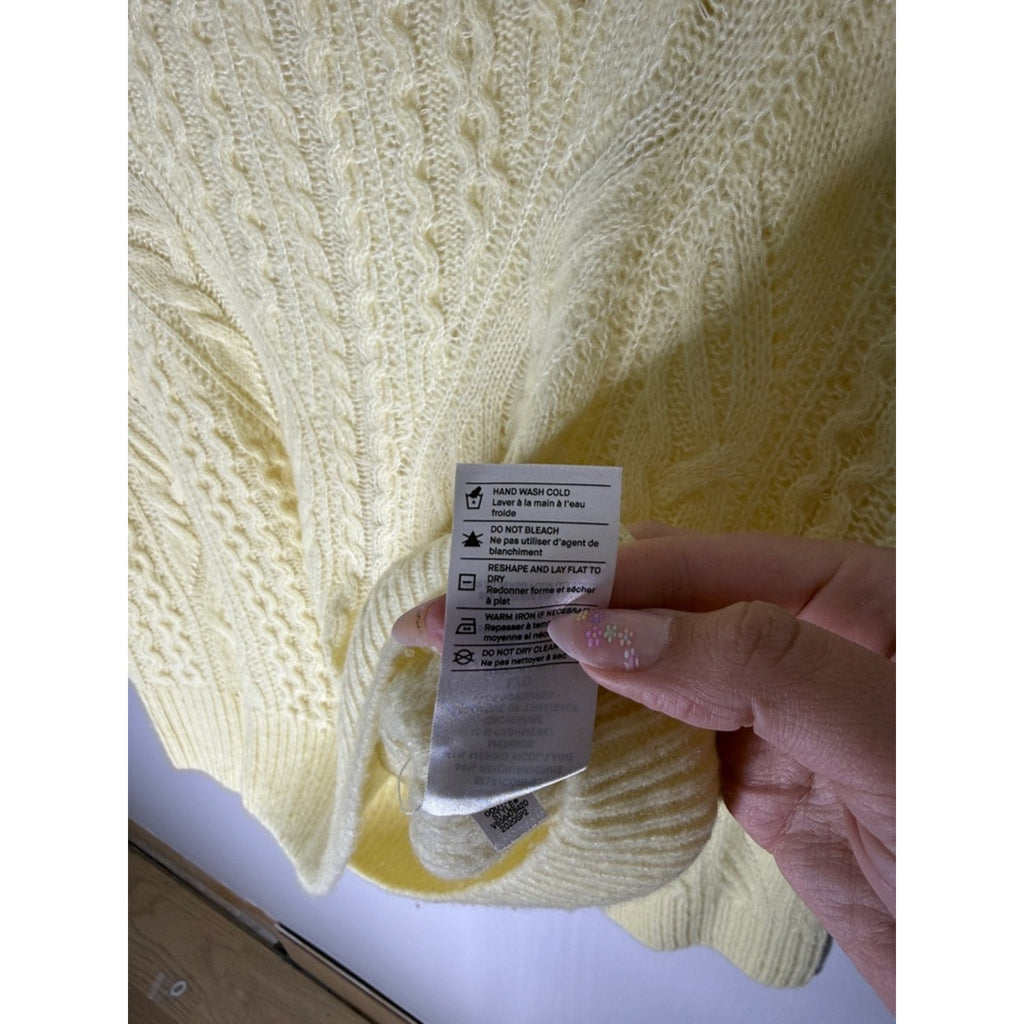 Vince Pale Yellow Cable Knit Crewneck Sweater Size Large