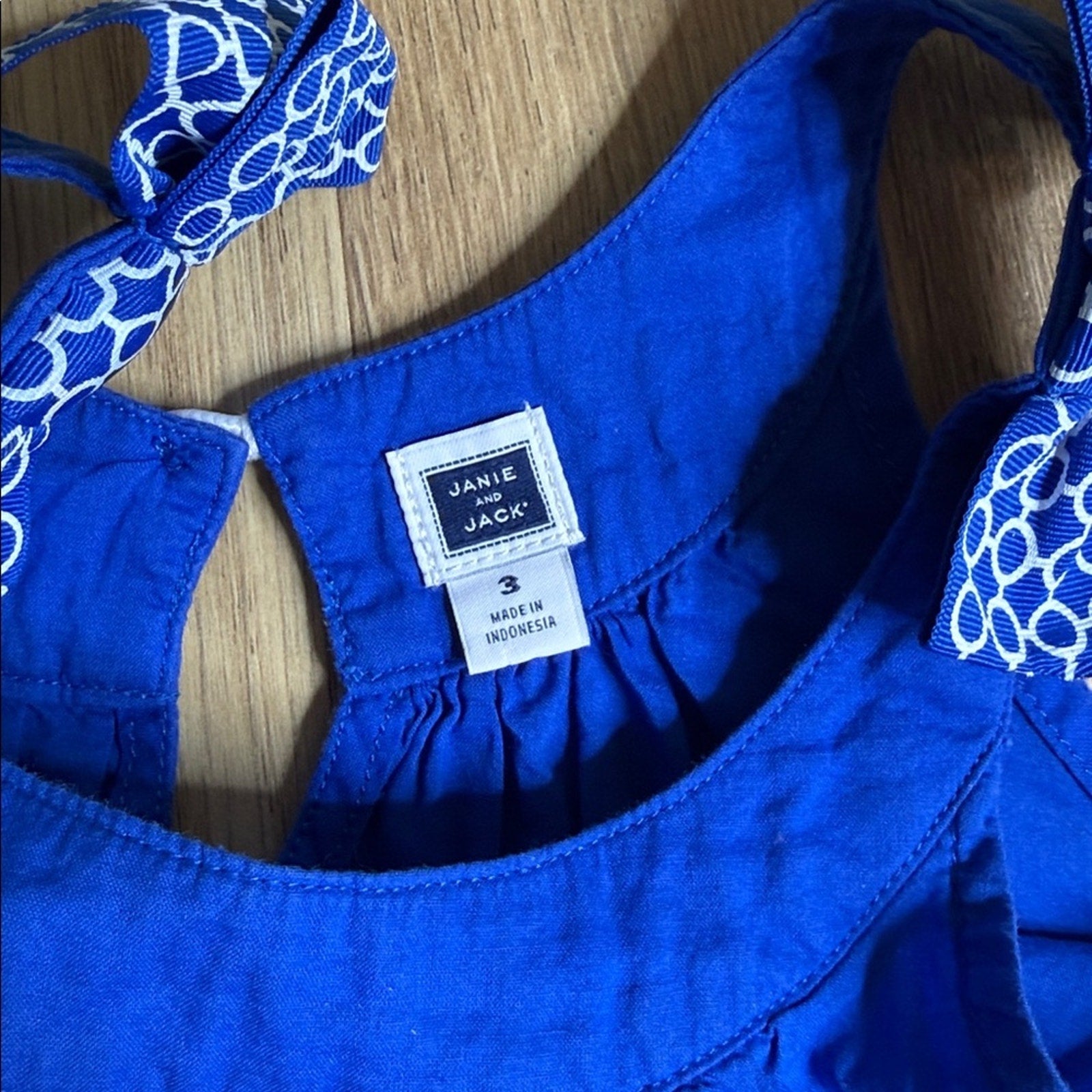 Janie and Jack Royal Blue Dress with Patterned Bow Straps Size 3