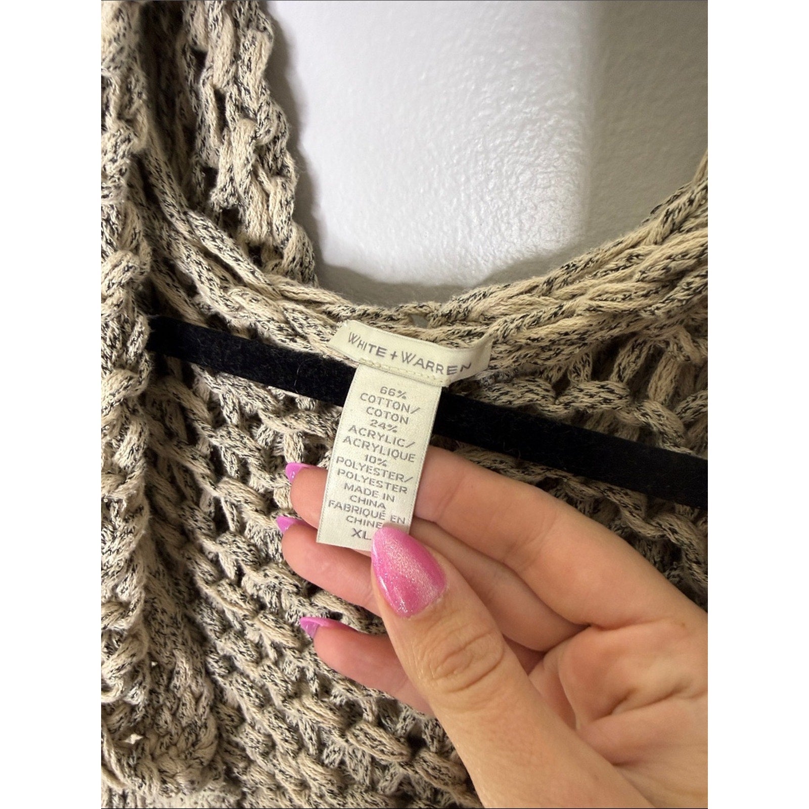 White + Warren Open Knit Hooded Cardigan in Oatmeal Size XL