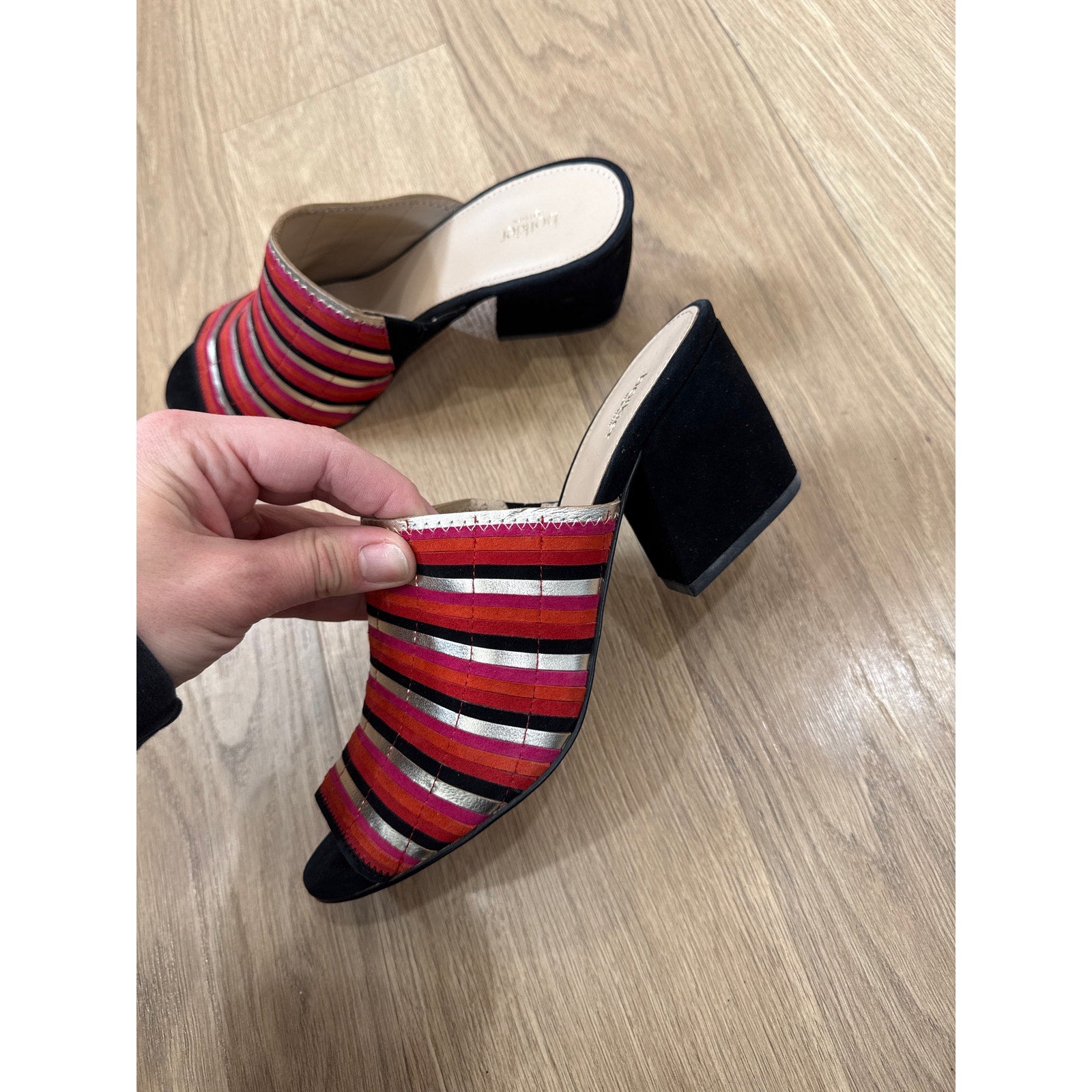Botkier Posie Multicolored Striped Suede and Metallic Heeled Mules Size 10