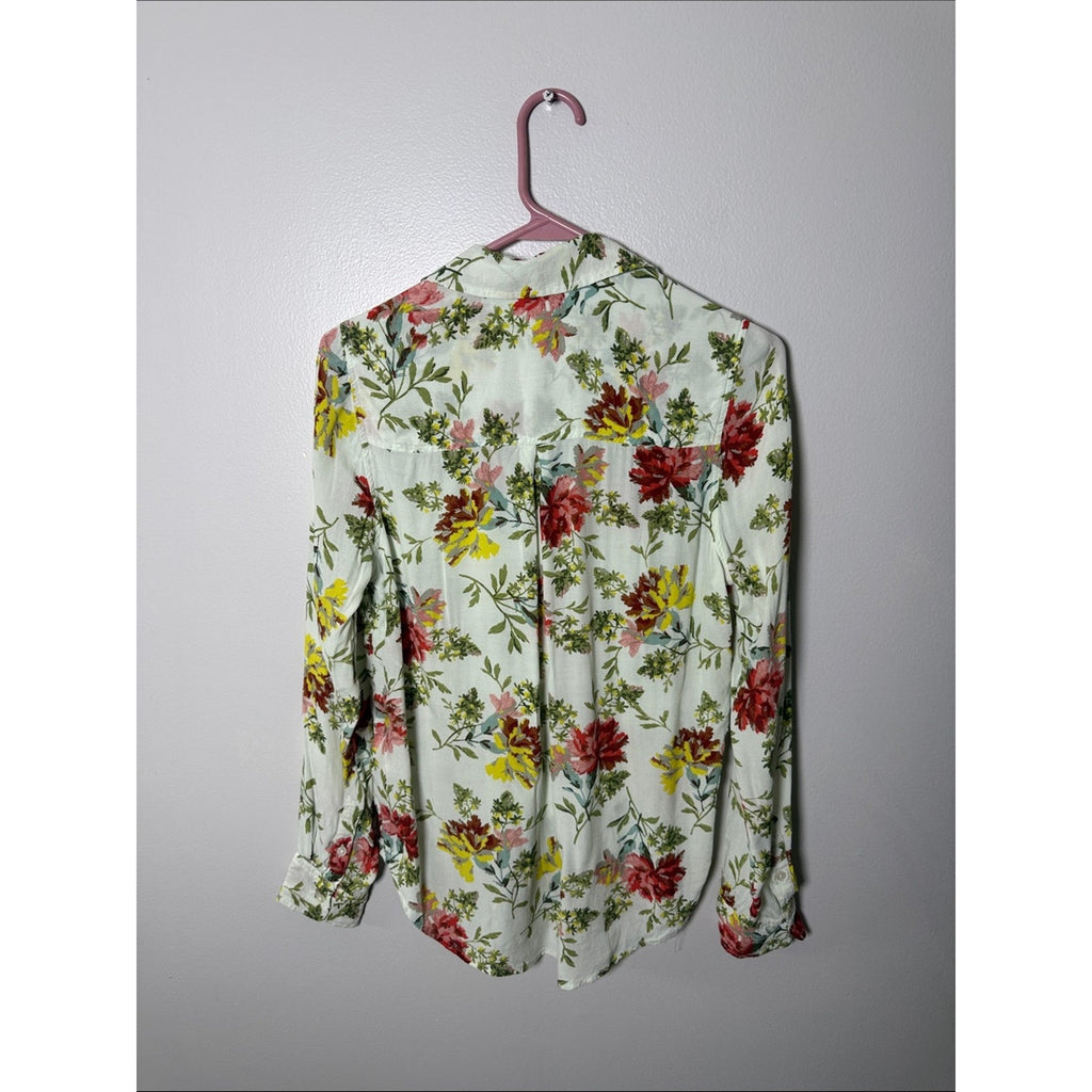 Lucky Brand Floral Button-Down Shirt with Pink & Yellow Blooms Size XS