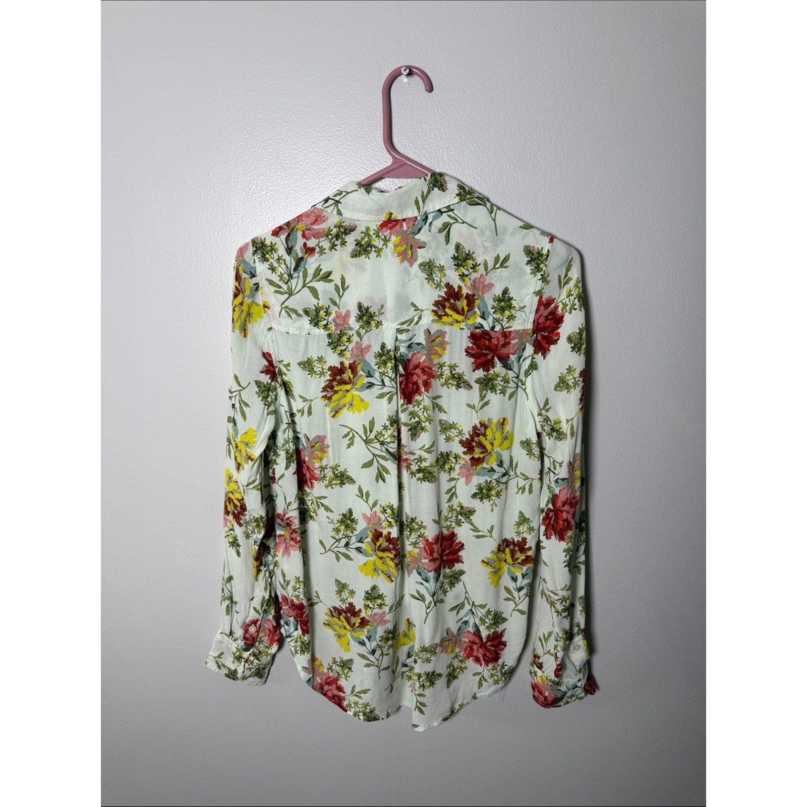 Lucky Brand Floral Button-Down Shirt with Pink & Yellow Blooms Size XS