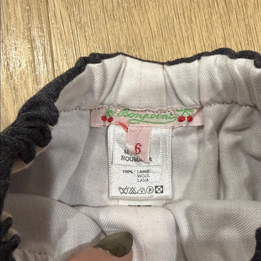 Bonpoint Charcoal Flat Front Shorts Tie Detail Size 6