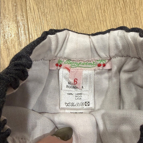Bonpoint Charcoal Flat Front Shorts Tie Detail Size 6
