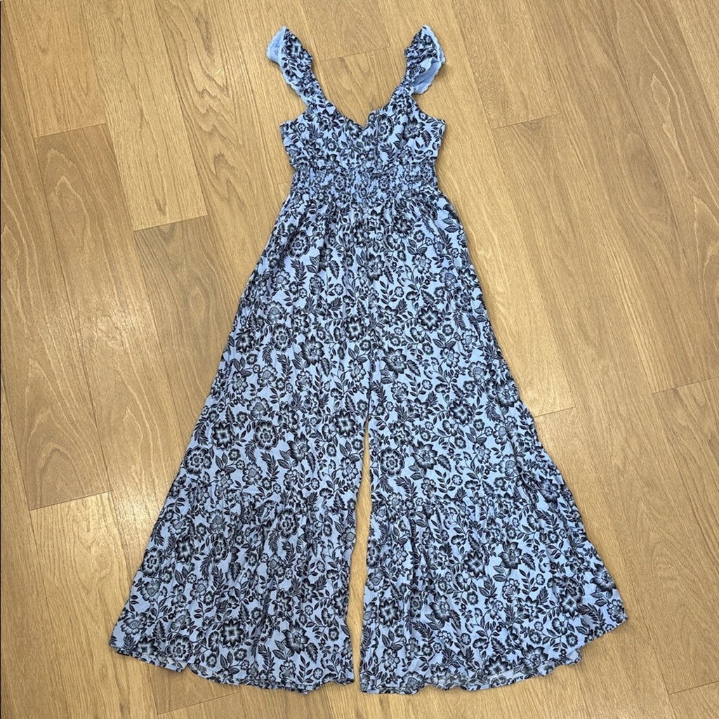 Aerie Floral Patterned Jumpsuit in Blue and Black Size XS NEW!