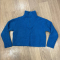 Zara Vibrant Blue 1/4 Zip Fuzzy Soft Knit Cropped Pullover Turtleneck Sweater SM