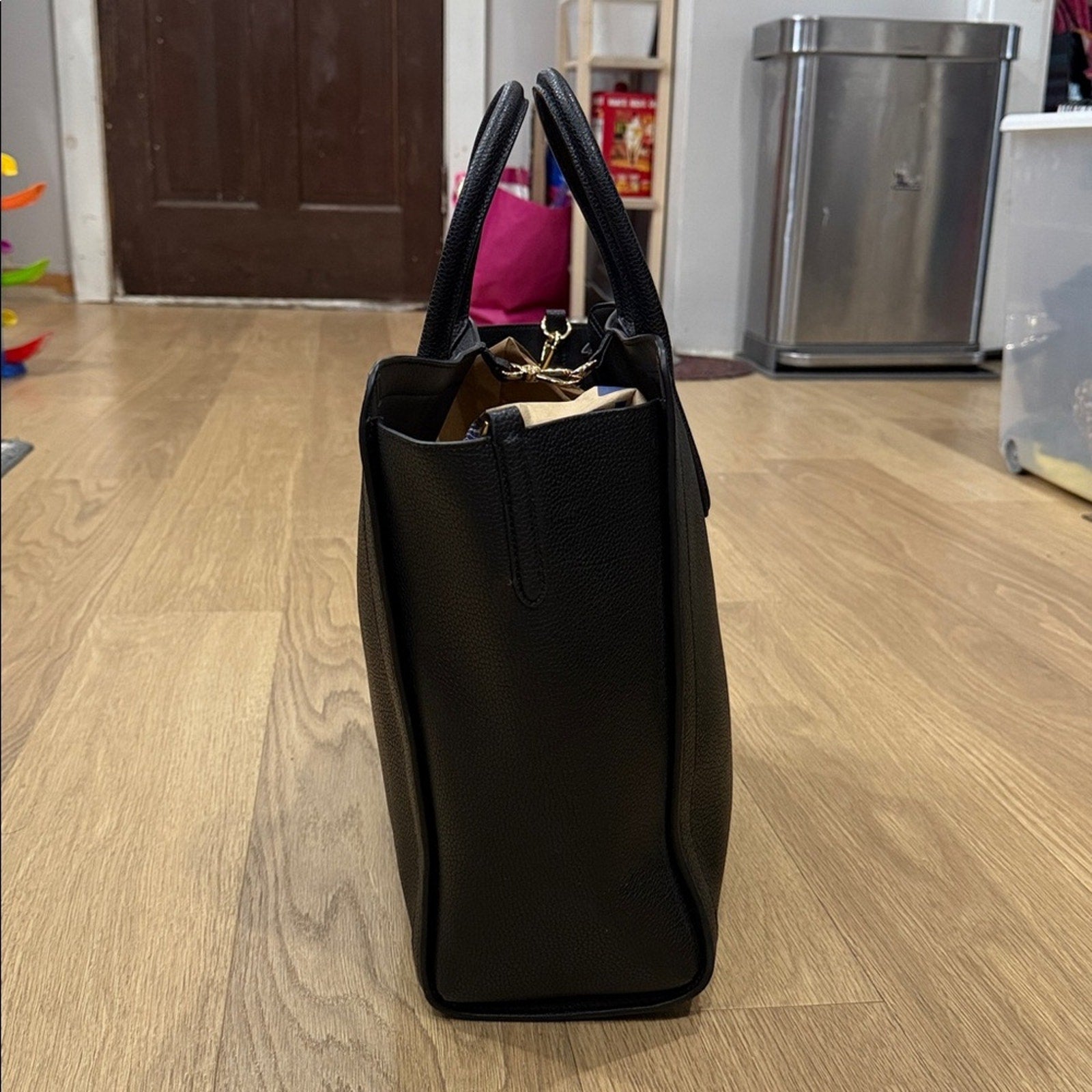 Lauren Ralph Lauren Black Pebbled Leather Tyler Tote Bag