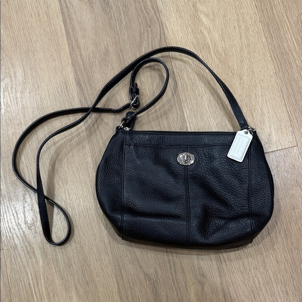 Coach Black Pebbled Leather Swingpack Crossbody Bag