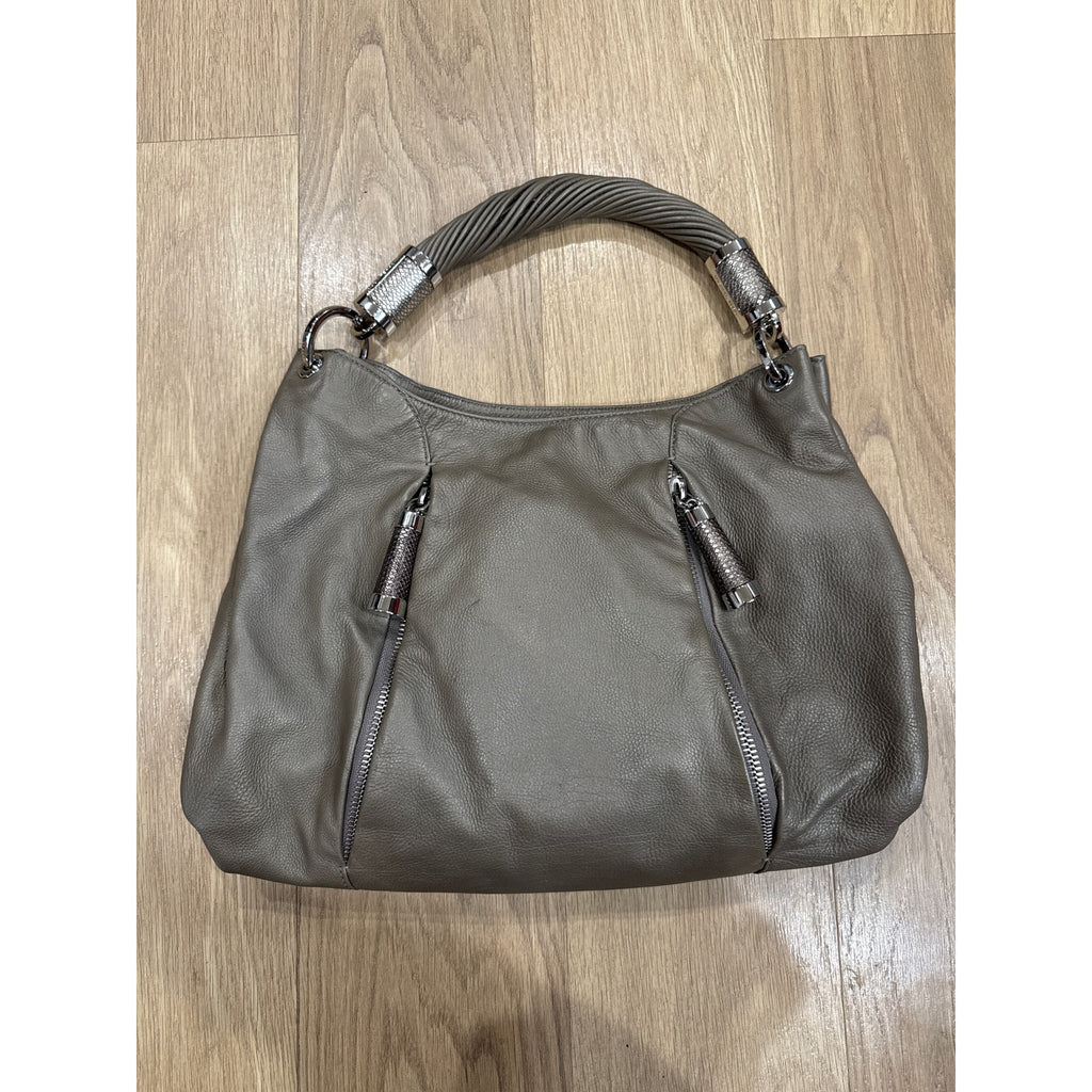 Michael Kors Gray / Taupe Satchel Style Leather Shoulder Handbag