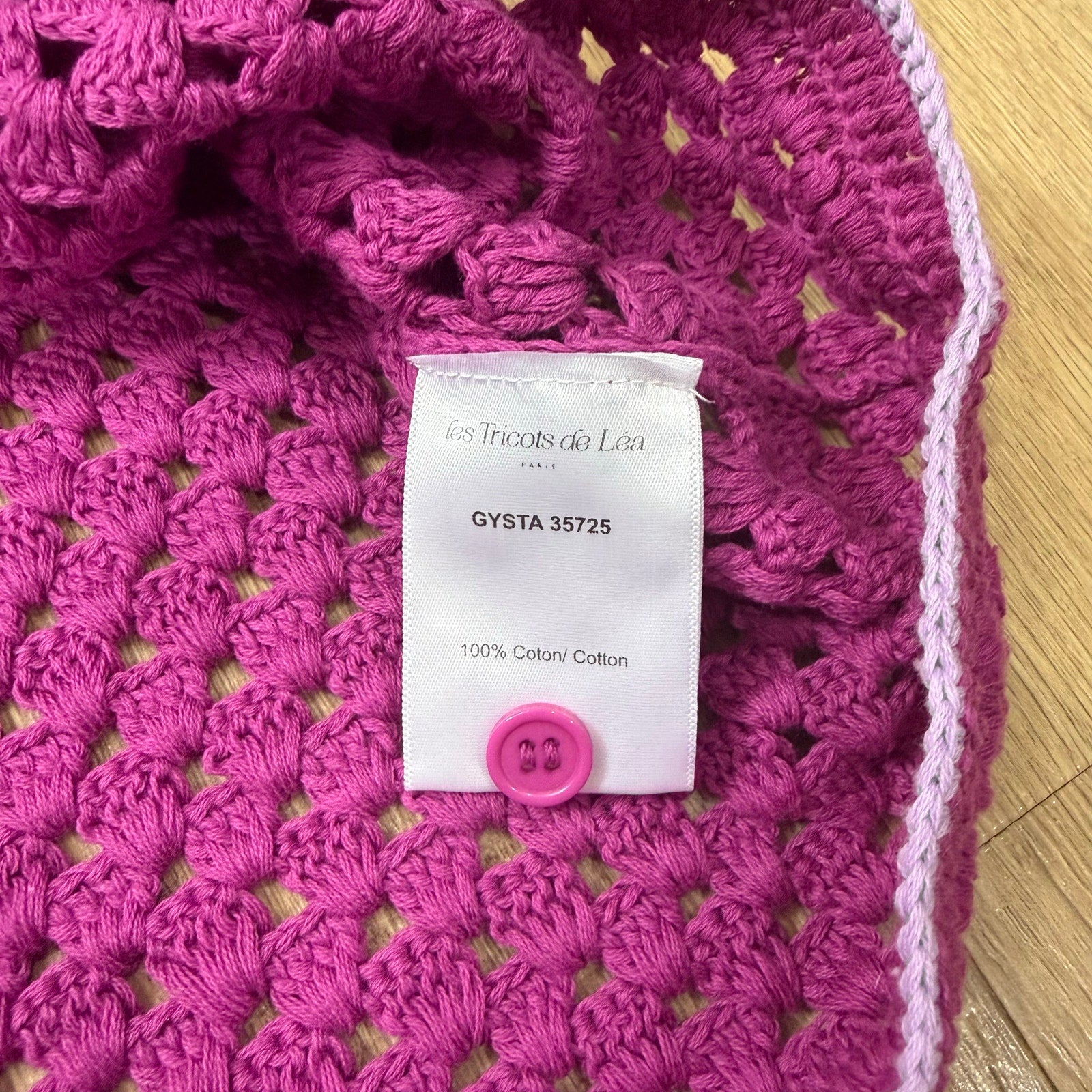 Oversized Pink Crochet Button-Up Cardigan - Les Tricots de Léa GYSTA Size Large