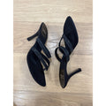 Stuart Weitzman Corona Black Peau Strappy Rhinestone Evening Sandal Heels Sz 9.5