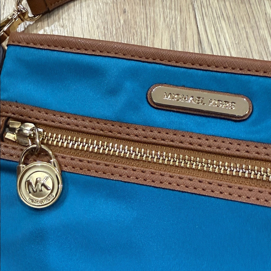 Michael Kors Kempton Small Nylon & Leather Mini Bag - Teal/Tan