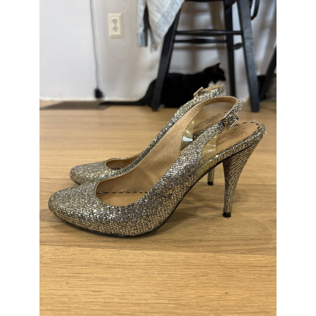 Juicy Couture Glitter Slingback Silver Stiletto Heels Size 9.5