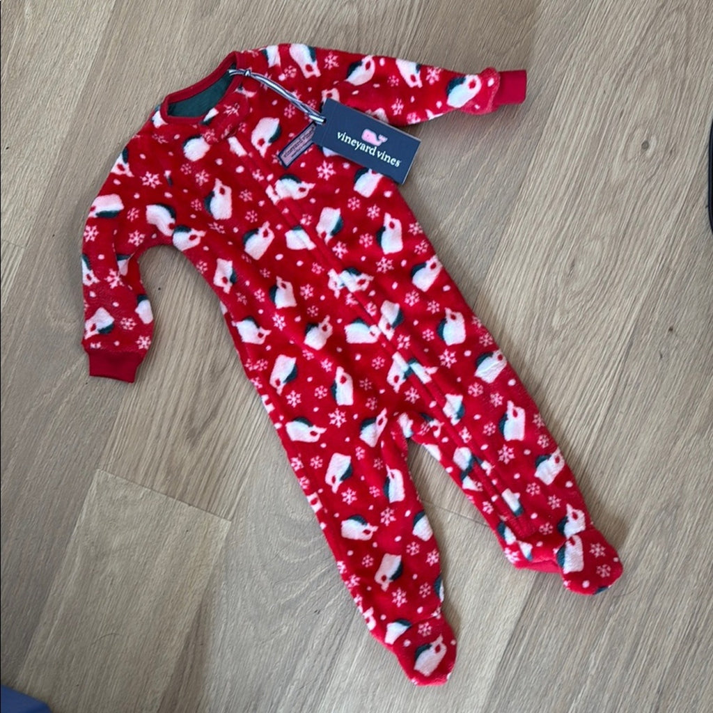 Vineyard Vines Red Kids Christmas One Piece Pajamas Size 3-6 Months NEW!