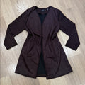 Tahari Plum Stitch Hem Open Front Long Jacket w/ Pockets Size XL