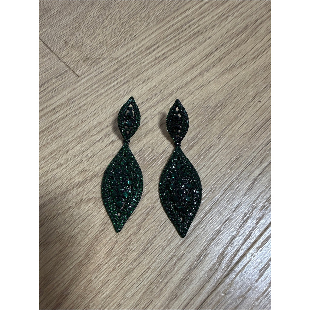 Green Sparkle Leaf Drop Earrings - Women Jewelry