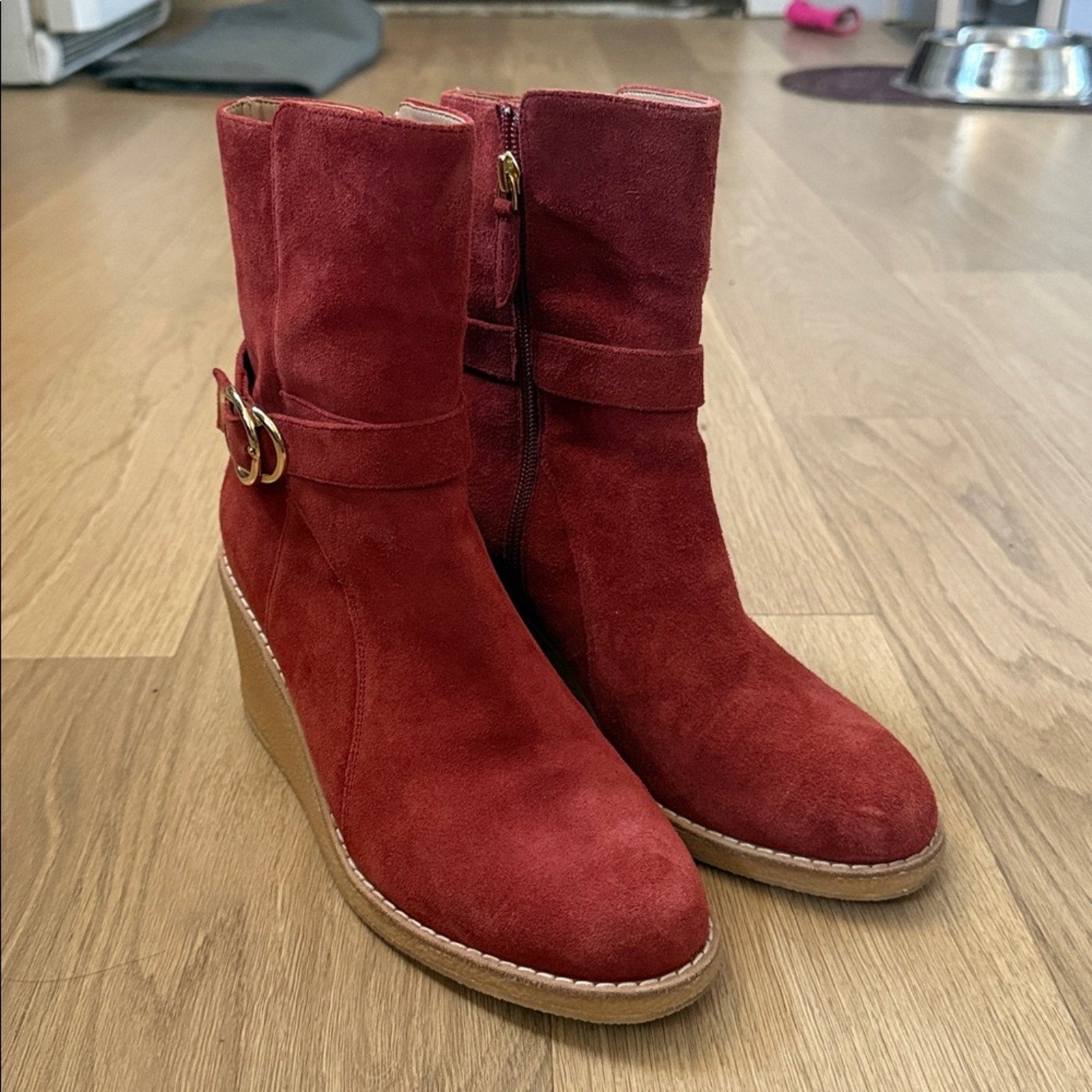 Talbots Red / Rust Suede Leather Wedge Heel Boots Size 8
