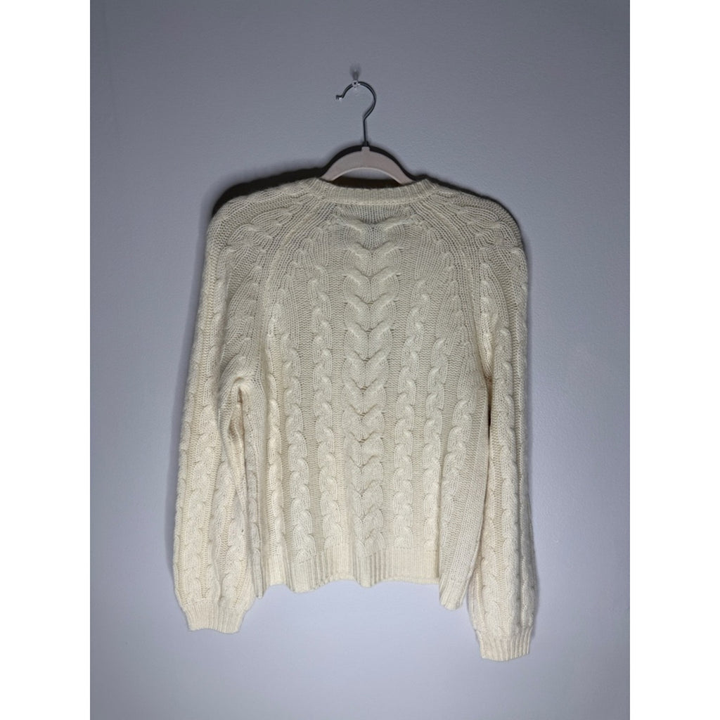 Saks Fifth Avenue Cream Cable-Knit Crewneck Sweater Cashmere Size Small NEW!