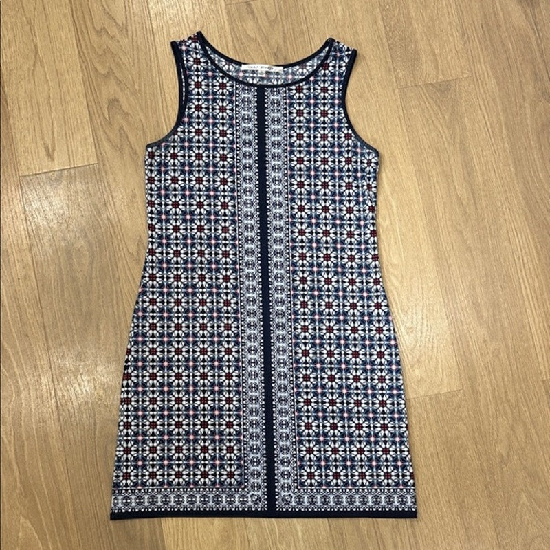 Max Studio Navy Blue Multicolor Printed Sleeveless Shift Dress Size Large
