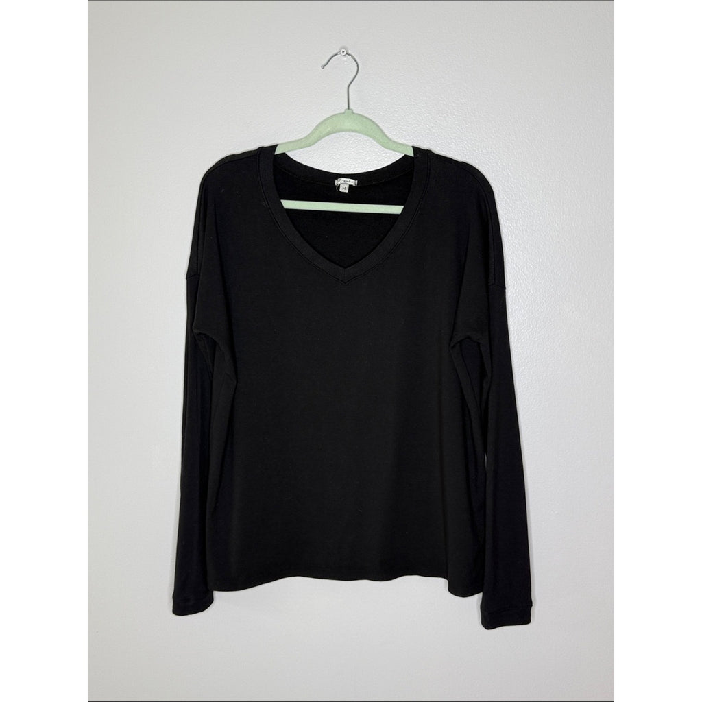 PJ Harlow Black V-Neck Long Sleeve Top Ribbed Size Medium