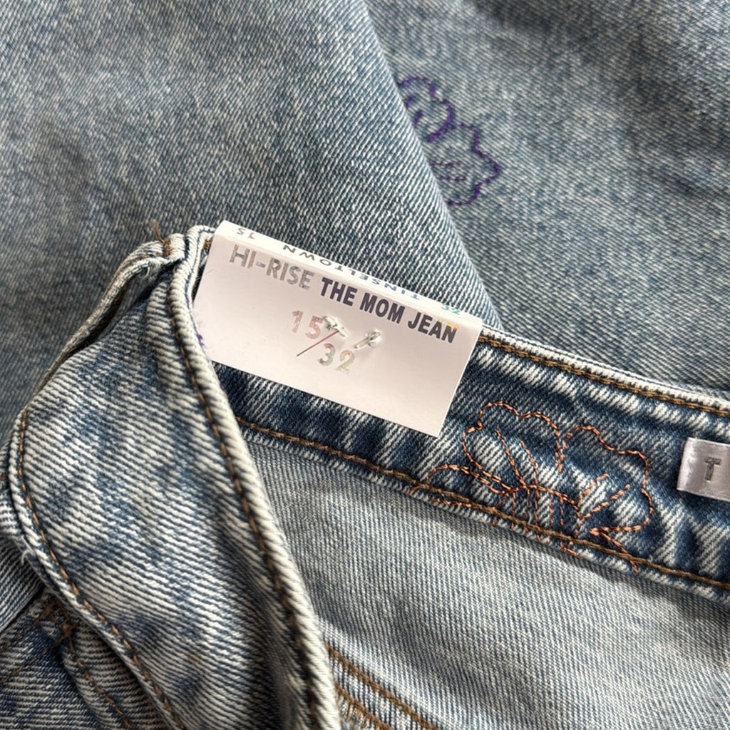 Tinseltown Hi Rise The Mom Jean Floral Distressed Embroidered Jeans Size 15 NEW!