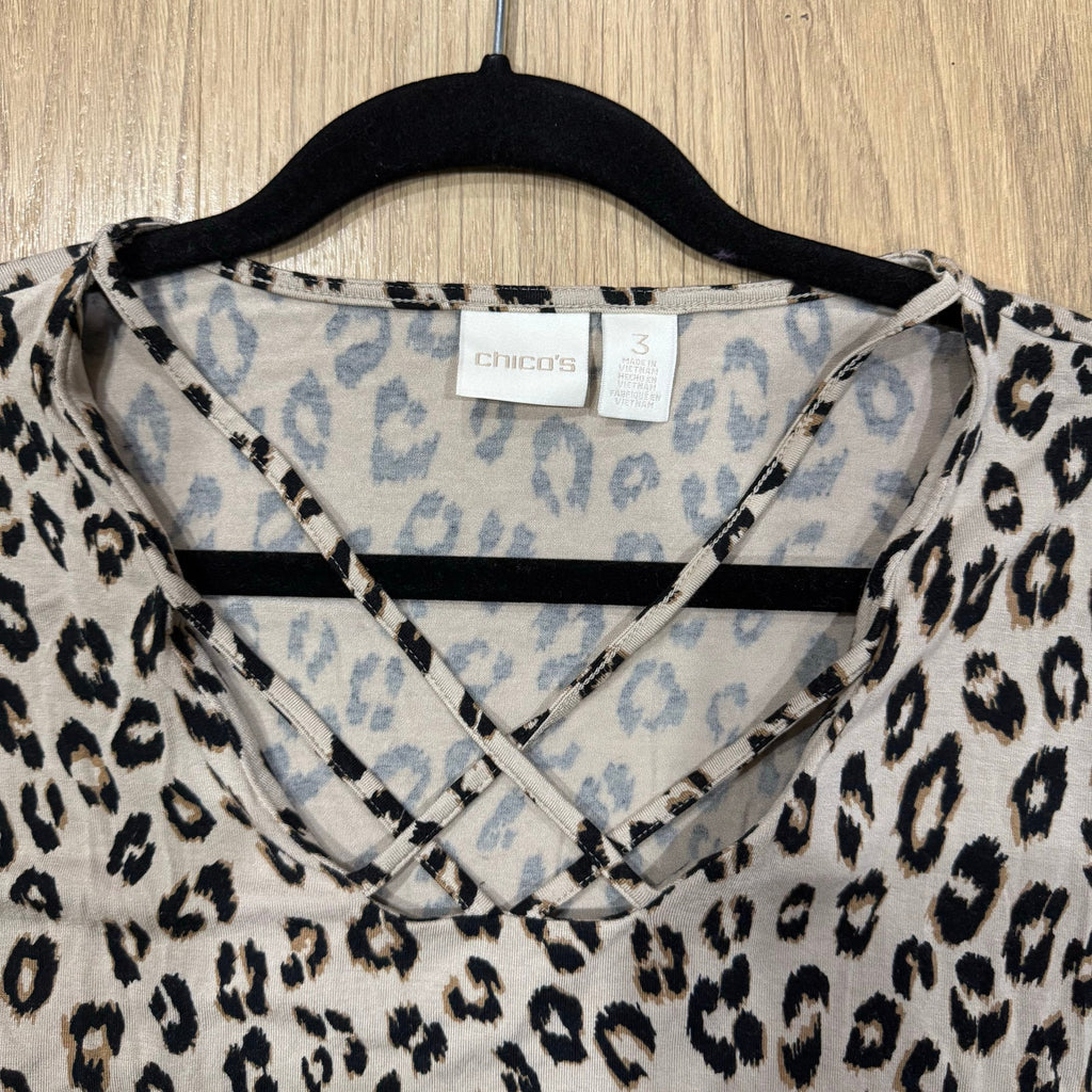 Chico's Leopard Print Criss-Cross V-Neck Long Sleeve Top Size 3 / XL